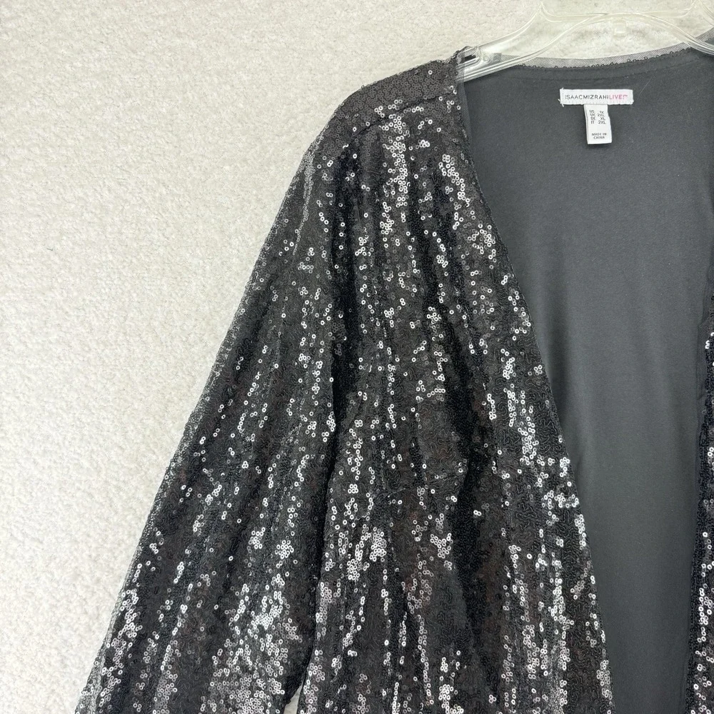 Isaac Mizrahi Live! Long Sleeve Sequin Cardigan Sweater Top Size 1X Black
